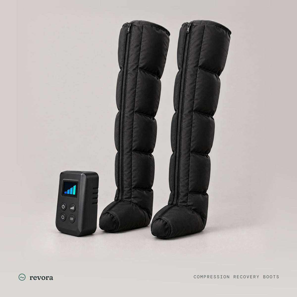 Revora Compression Recovery Boots with leg sleeves and a cordless control unit