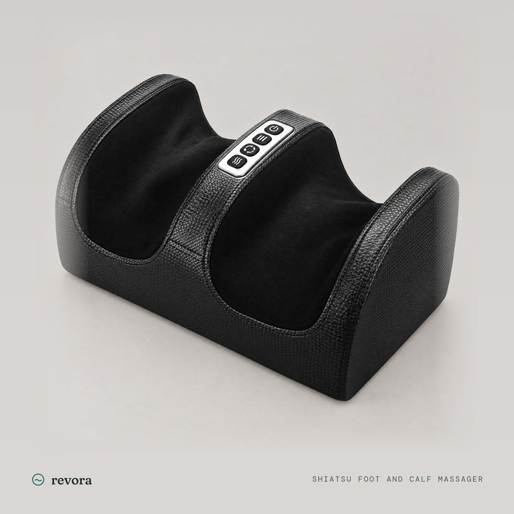 Revora Shiatsu Foot and Calf Massager in black with a four-button control strip