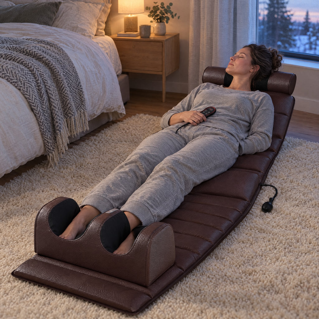 Features: soothing heat, neck kneading, air pressure, hand remote