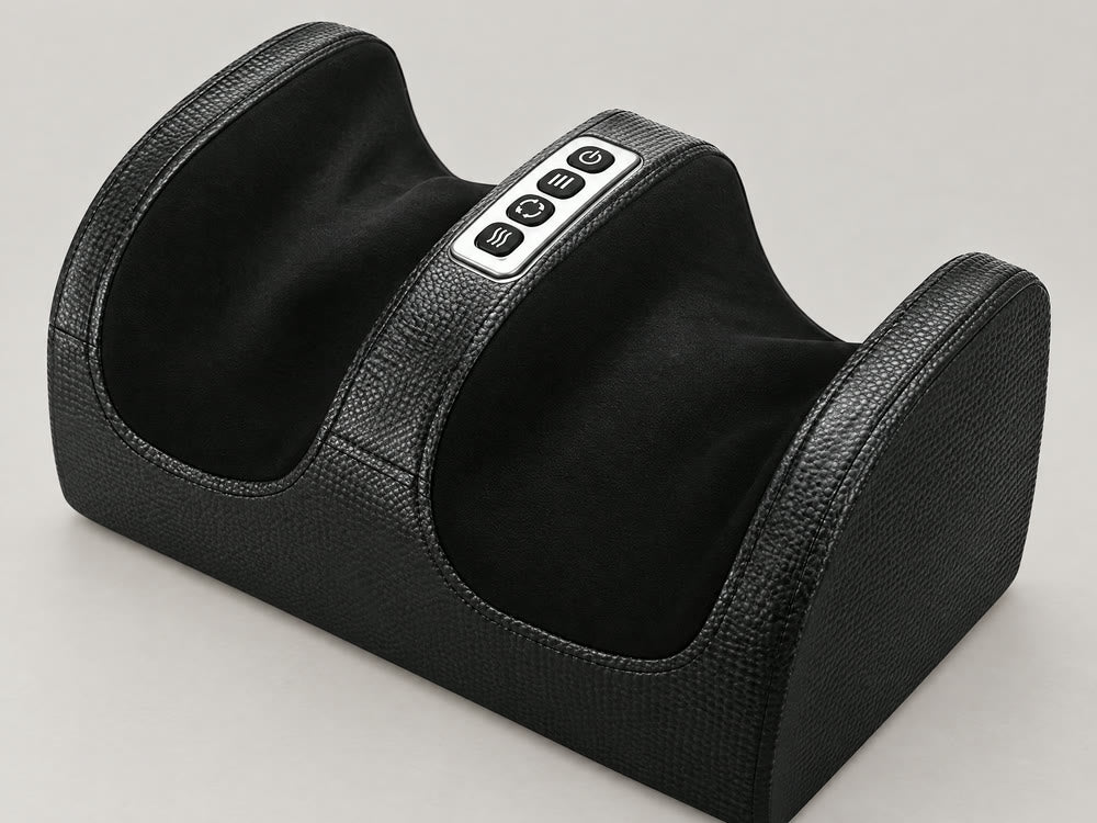 The black Shiatsu Foot and Calf Massager with its four-button control strip